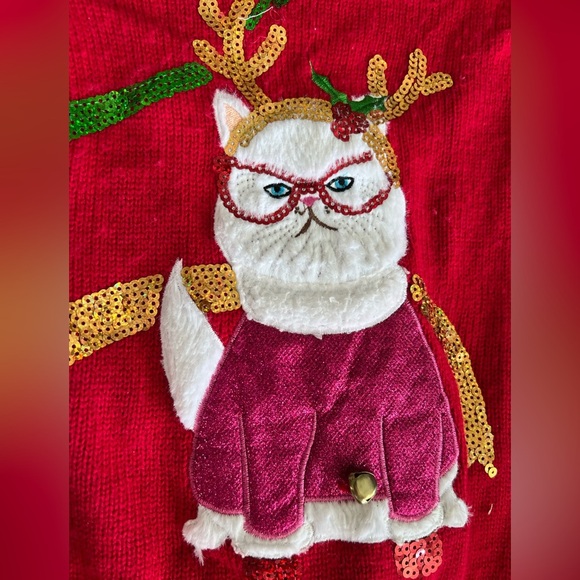 Blizzard Bay Festive Red and Green Women's Christmas Cat Sweater, Large, EUC - Picture 6 of 10